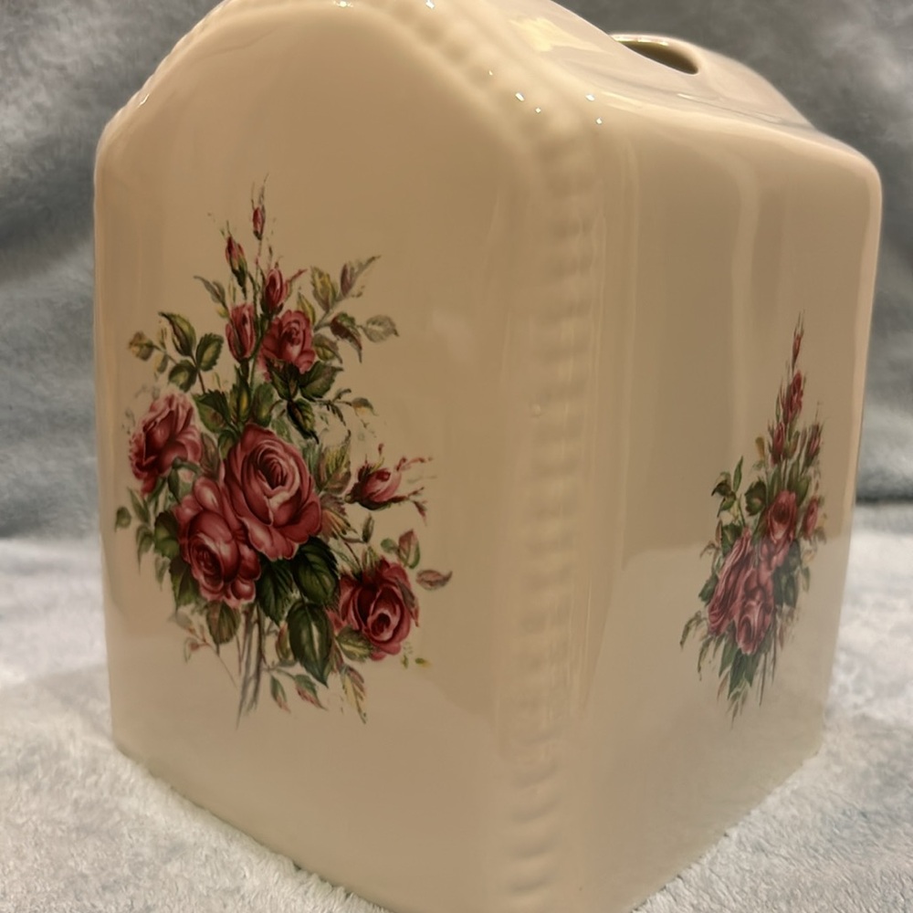 Vintage Athena Ceramic Tissue Square Box Holder in “Rose Rhapsody “ Pattern -USA